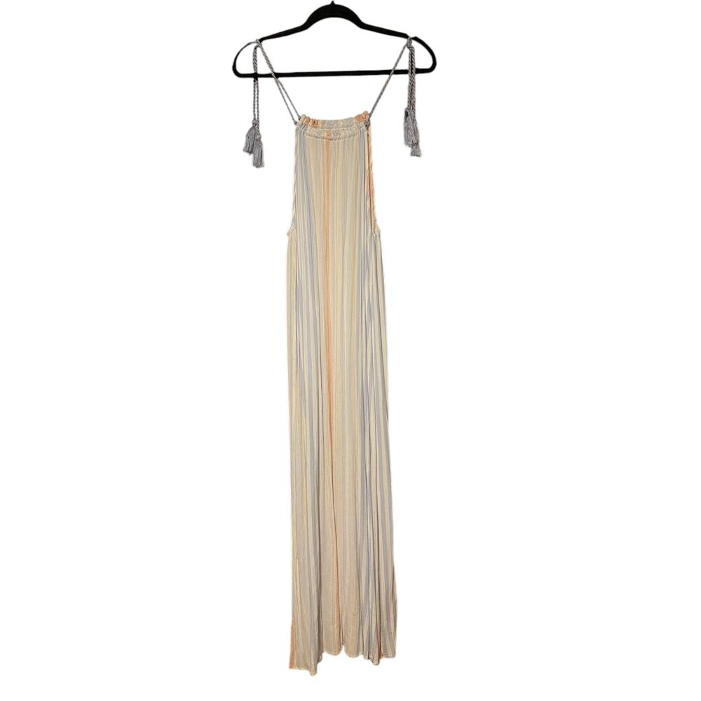 Hem & Thread Maxi Dress Striped Multicolor Yellow Pink Cream Large EUC Boho - Picture 3 of 7